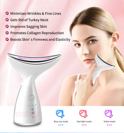 EMS Microcurrent Neck Face Beauty Device With 3 Colors LED Photon Therapy Skin Tighten Reduce Double Chin Face Lifting Devices - Pure Organic Skincare 