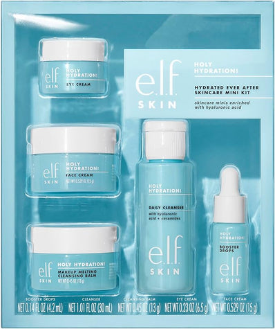 E.l.f. SKIN Hydrated Ever After Skincare Mini Kit, Cleanser, Makeup Remover, Moisturiser & Eye Cream For Hydrating Skin, Airplane-Friendly Sizes - Pure Organic Skincare 