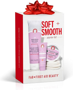 First Aid Beauty - Soft & Smooth Starter Kit, KP Bump Eraser Body Scrub with 10% AHA, 114 g, KP Smoothing Body Lotion with 10% AHA