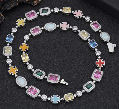 Gold-Plated Hip-Hop Gemstone Necklace